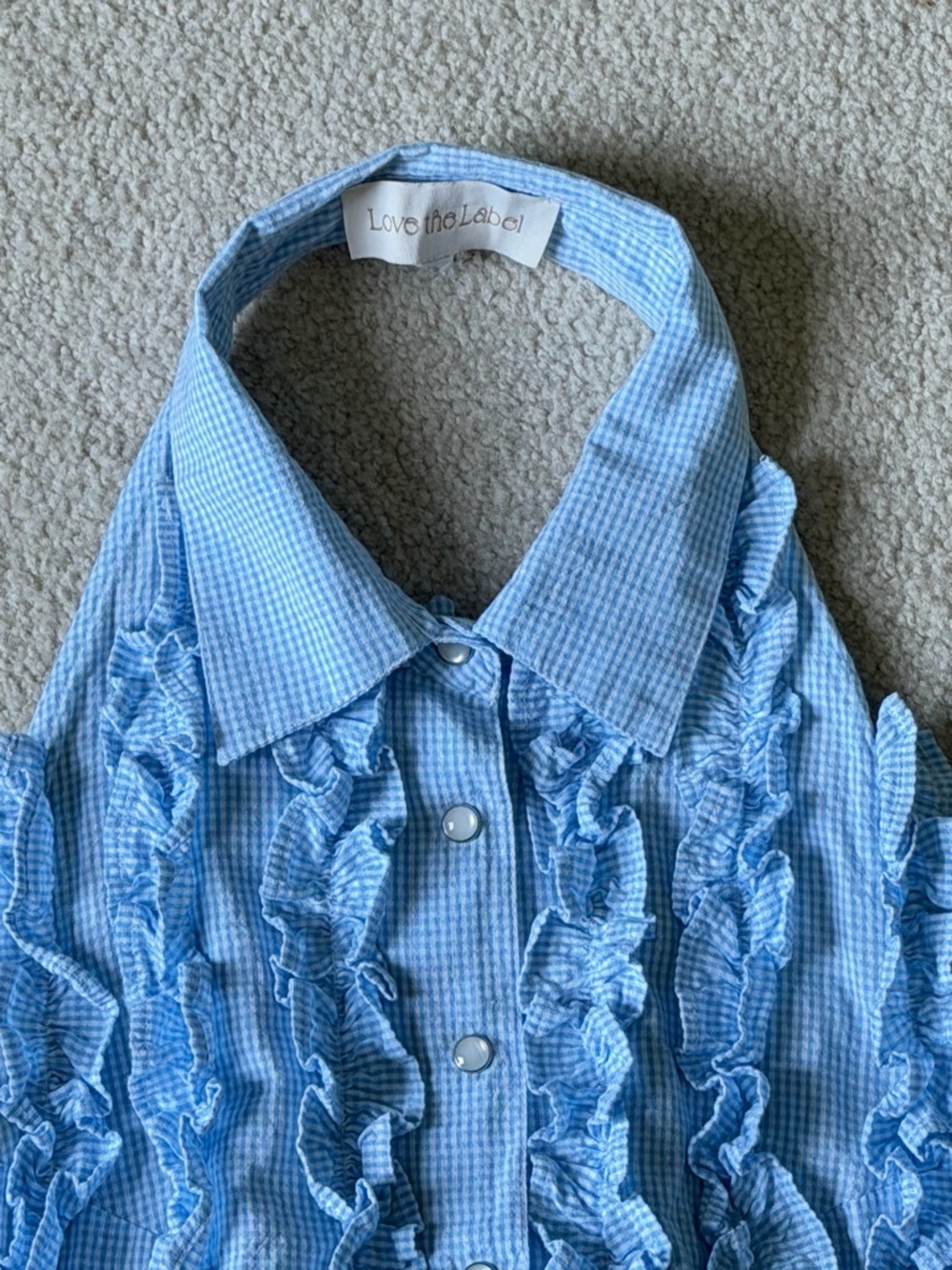 Love The Label Light Blue gingham Ruffle Halter Backless Top 39906 - Picture 3 of 16